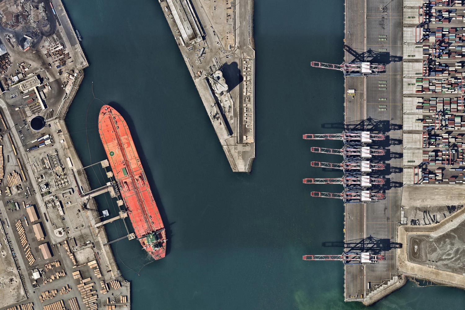Cargo ship port from the sky